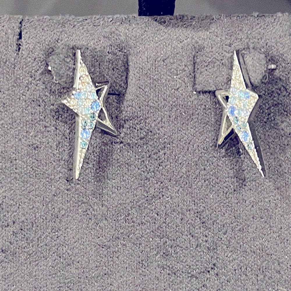 Thierry Mugler asymmetrical star crystal earrings